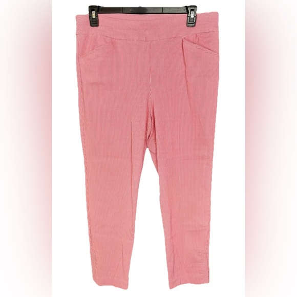 Chicos Josie Ankle Pants Size 3 XL/16 Perfect Stretch Slim Dark Pink Red Stripe - Picture 1 of 11
